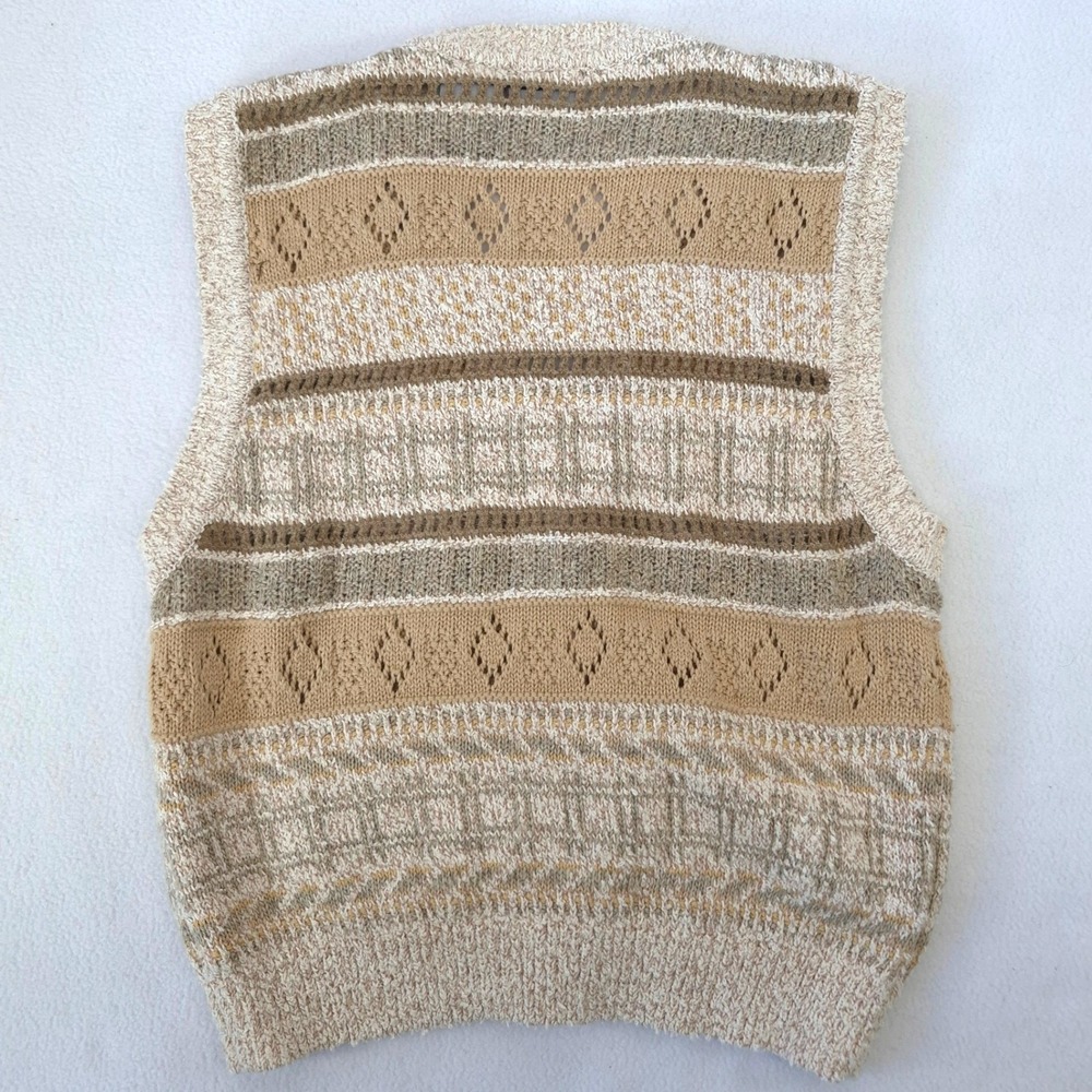 Lizsport Vintage 90s Knit Sweater Vest Tan Beige Petite Small Diamond Pointelle - Picture 2 of 9